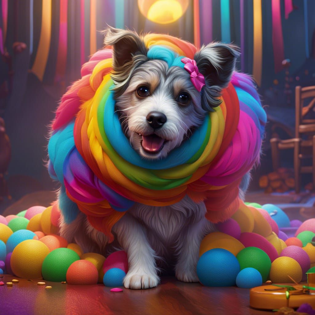 Cute Dog with Rainbow Tongue, Detailed Matte Painting