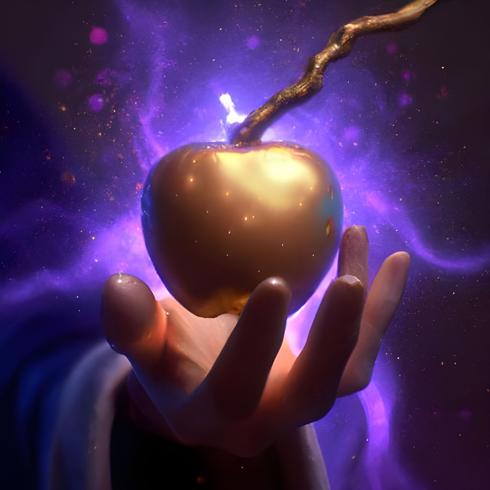 Hyperrealistic Cosmic Golden Apple in 3D