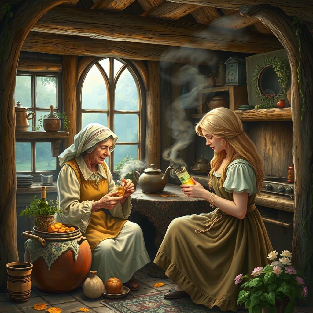 Whimsical Love Potion in a Cozy Cottage