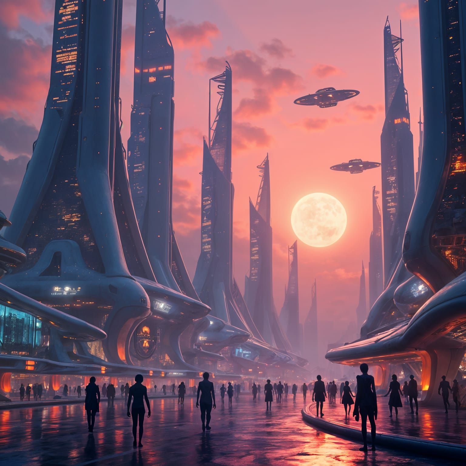 Surreal Cityscape of Distant Planet in Neon Hues