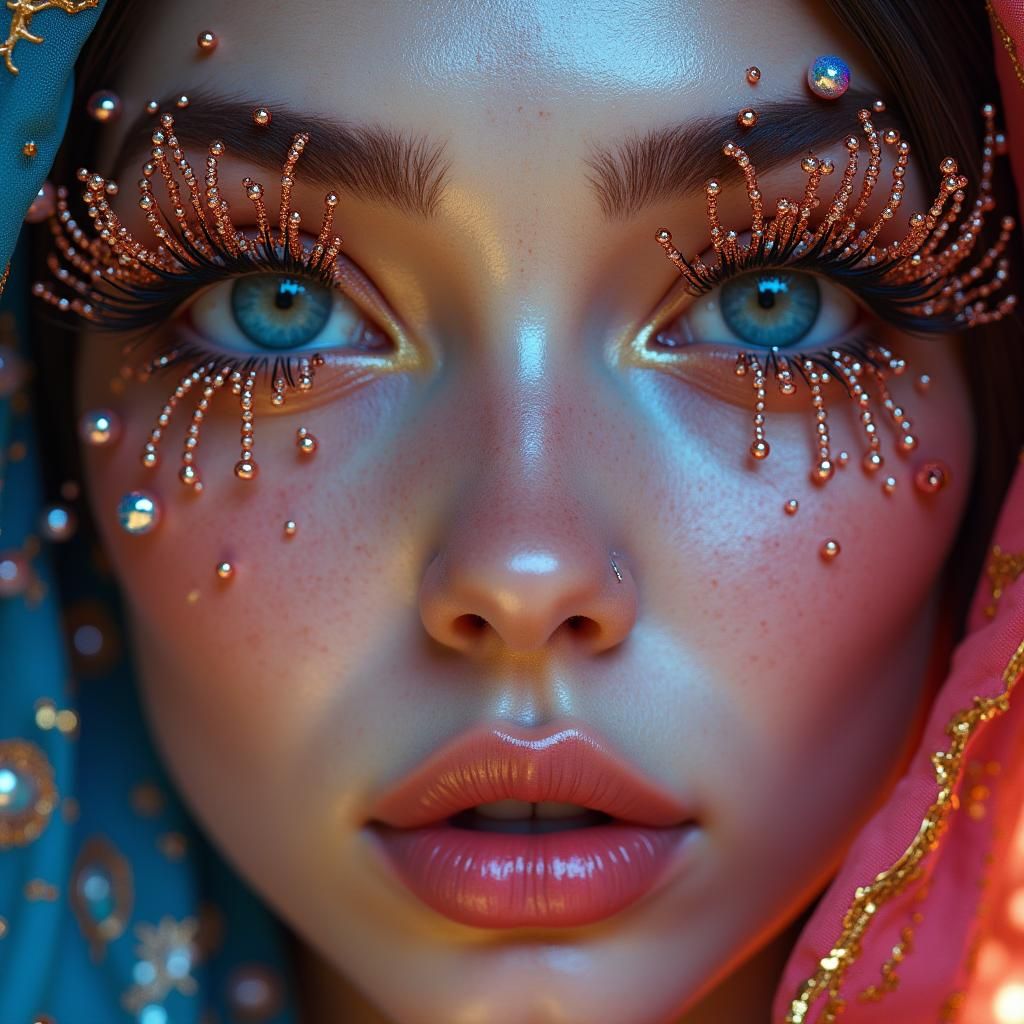 Woman's Face with Eyelash Jewelry, Digital Art Style
