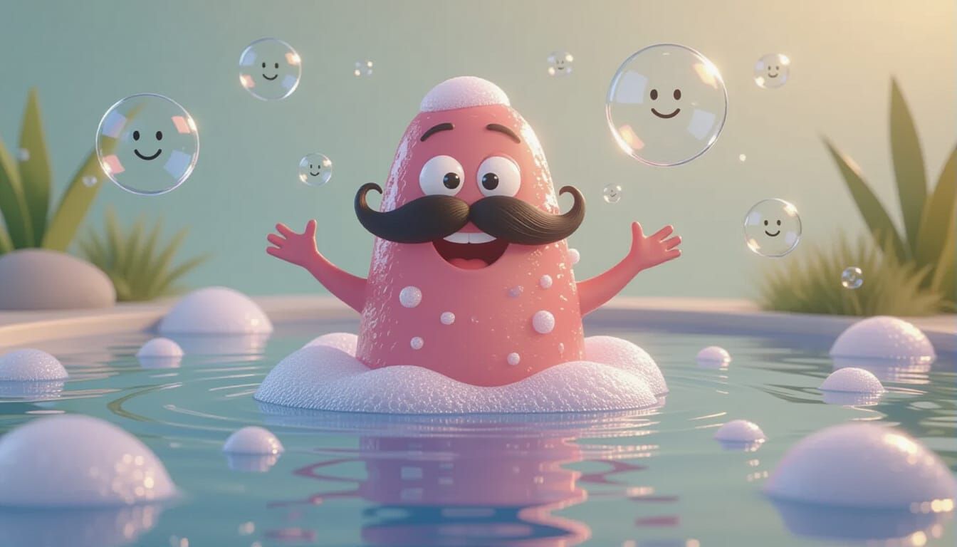 Goofy Microbe Enjoys a Bubble Bath in Water Droplet