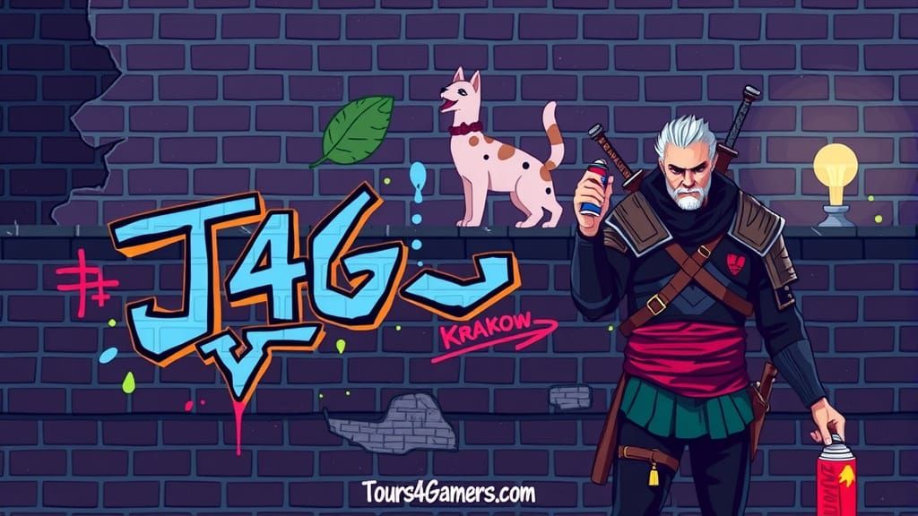 Cyberpunk Pixel Art of Krakow Brick Wall with T4G Graffiti a...