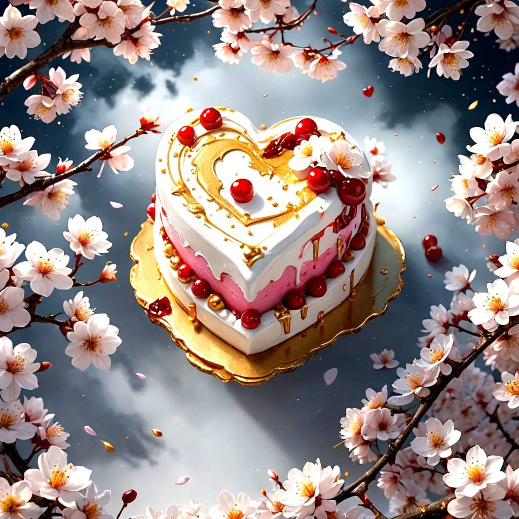 Stunning Cherry Blossom Cake with Ice Cream Heart