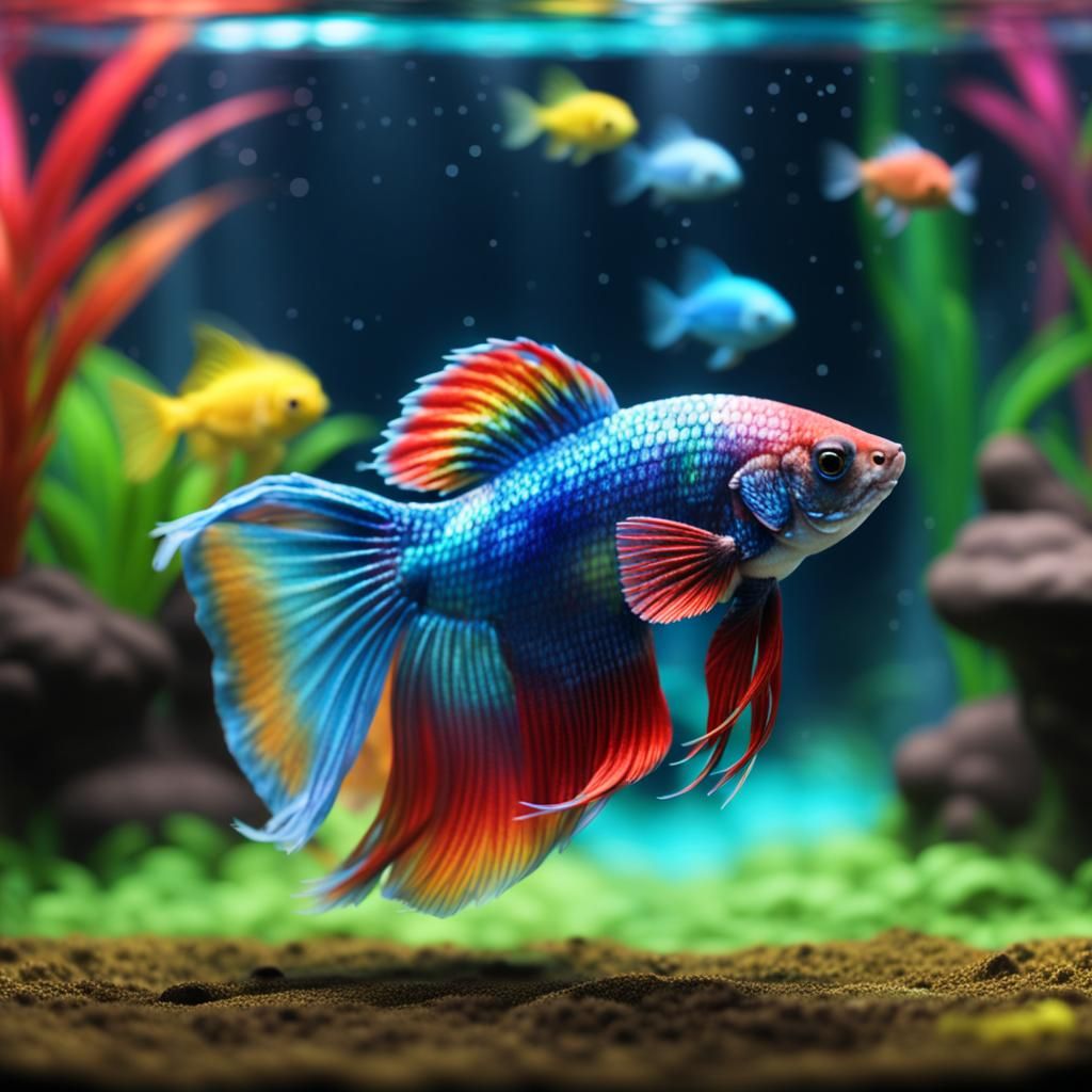 Sparkling Rainbow Betta in Aquarium