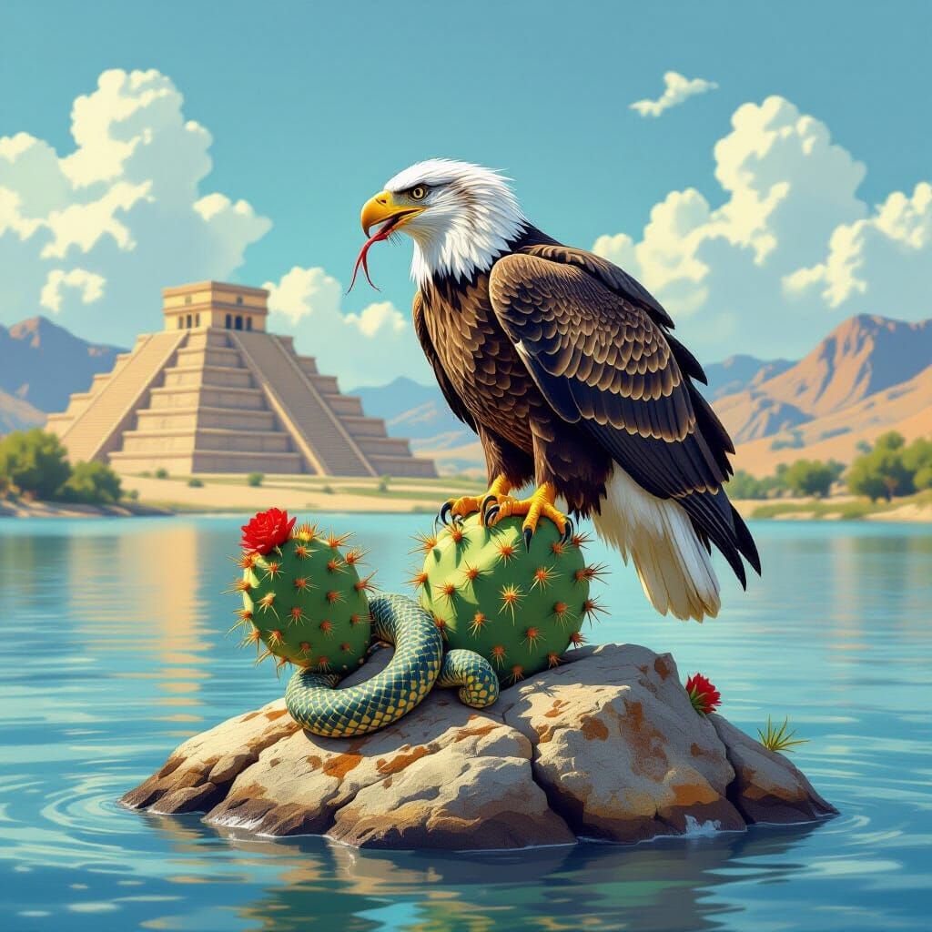 Mexican Eagle Devouring Snake in Realistic Style