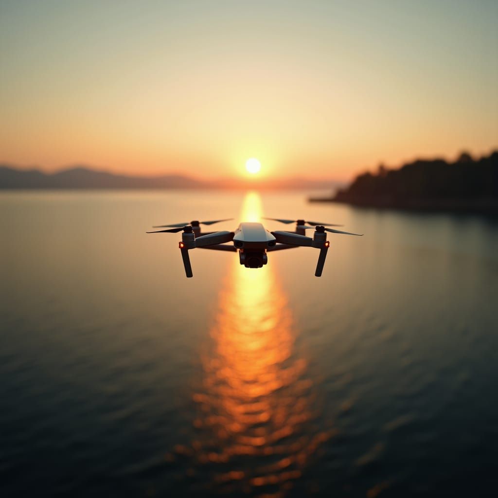 Drone Over Balaton Lake at Dusk: Cinematic Film Still