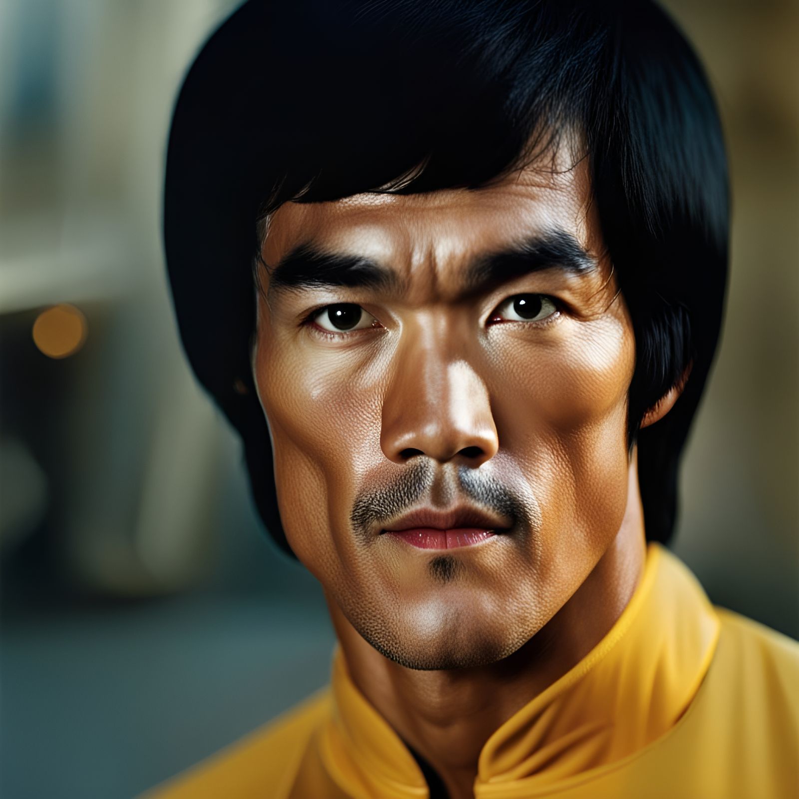 Bruce Lee Close-Up Portrait in Professional Photography Styl...