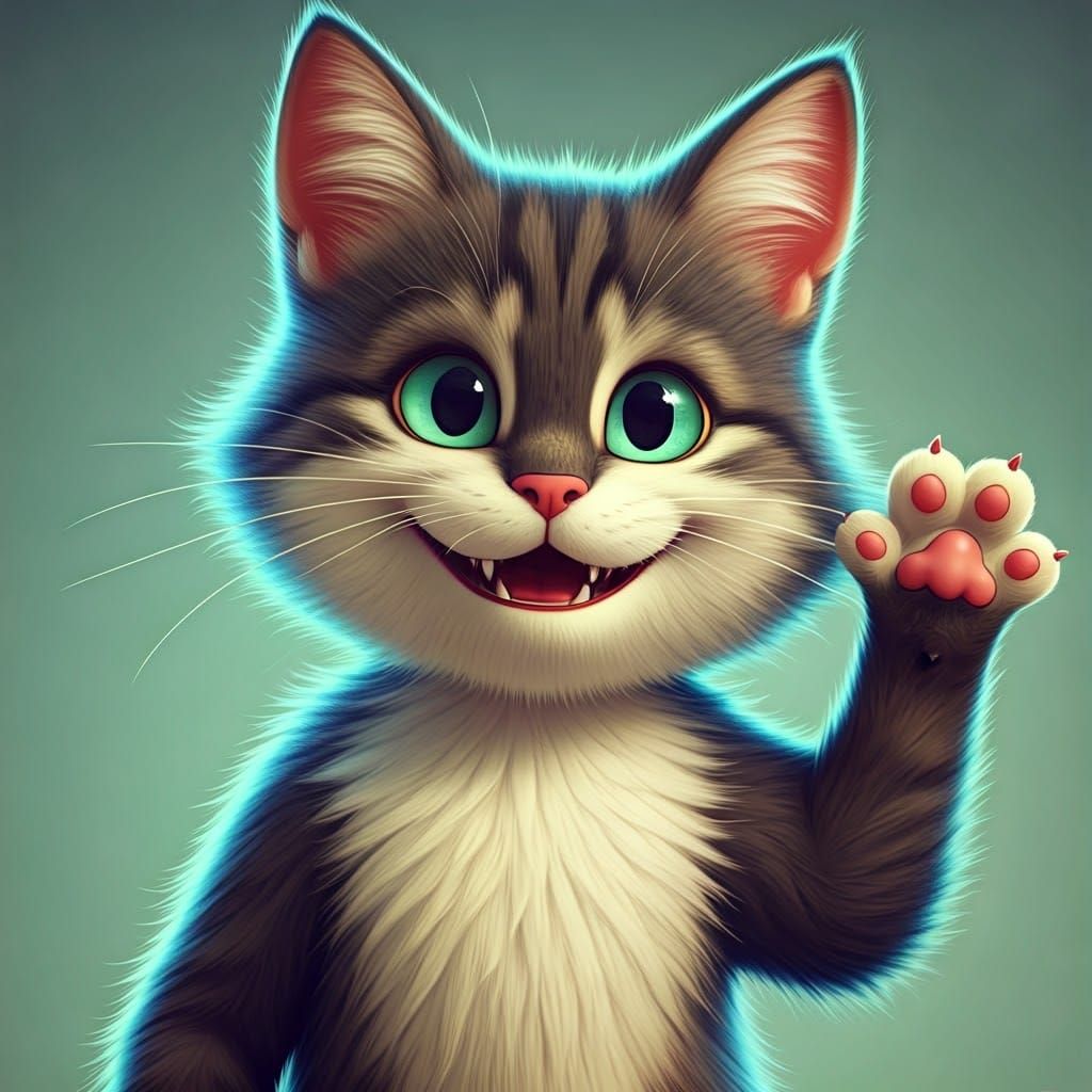 Friendly Cartoon Cat Waving Hello in 3D Style