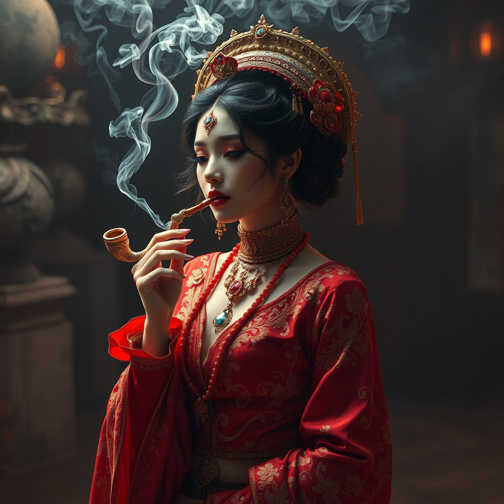 Mystical Courtesan in Crimson Tanga: Fantasy Concept Art