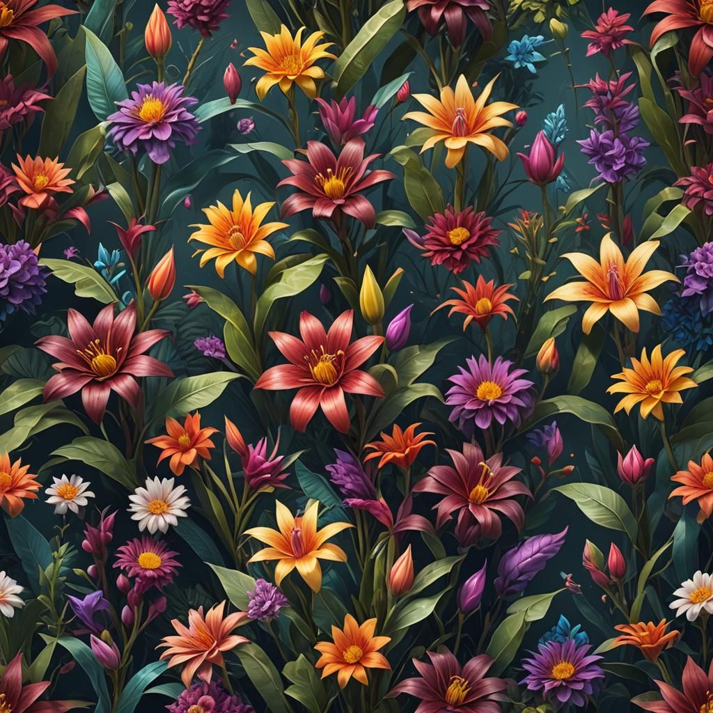 Exotic Flowers: Detailed Matte Painting in Deep Color