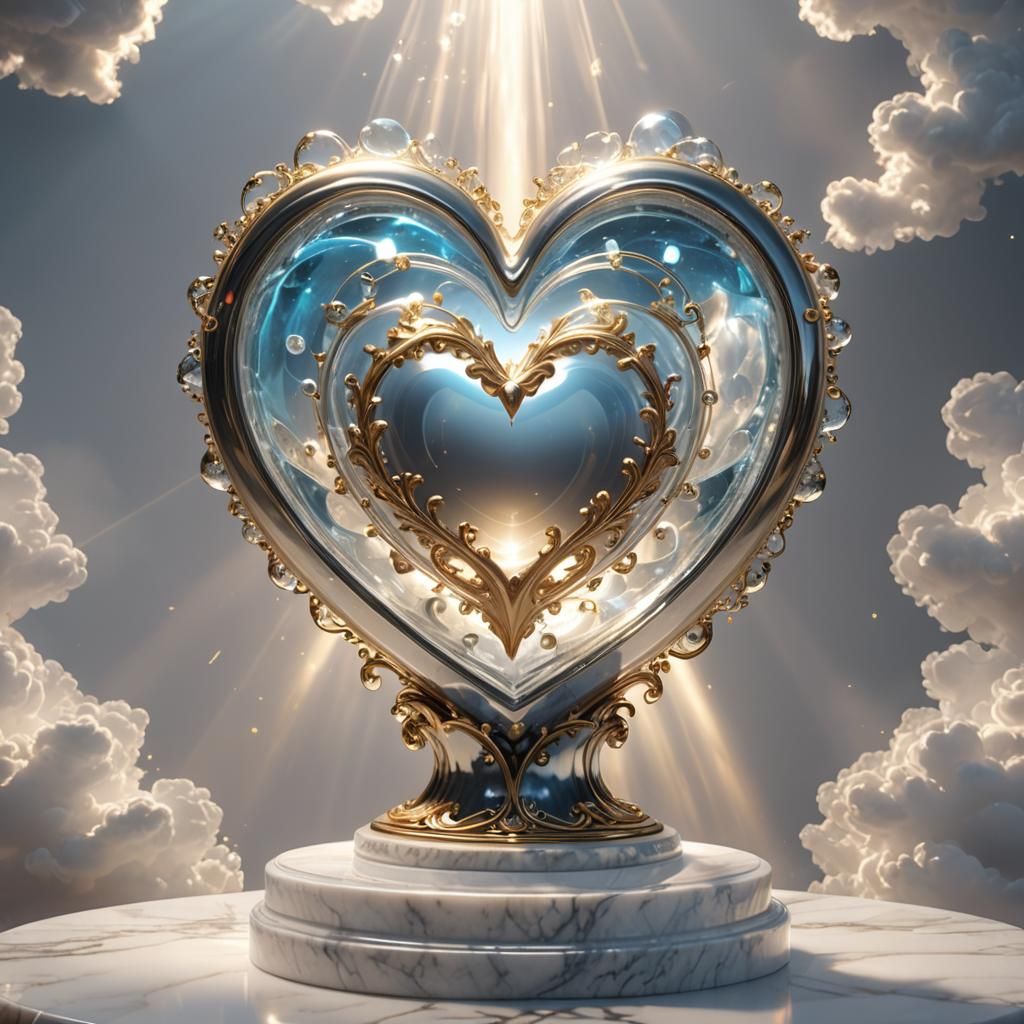 Enchanted Heart Vial on Marble Pedestal