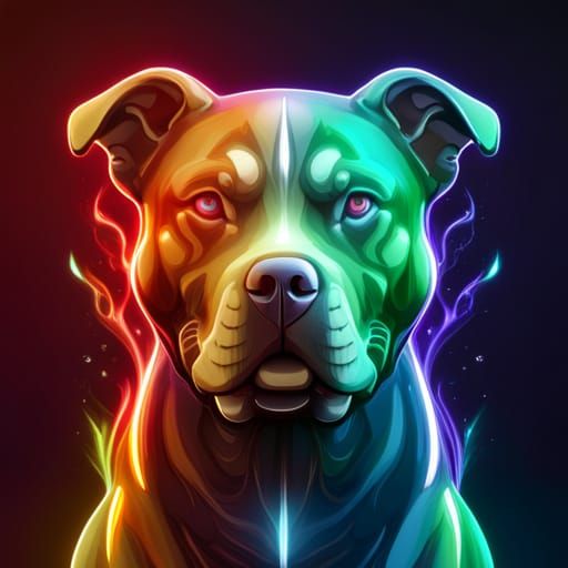 Glowing Glass Pitbull Statue with Cosmic Energy
