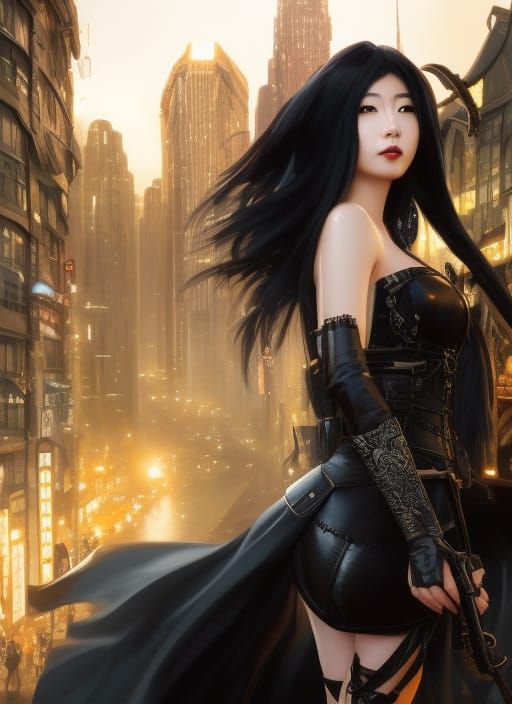 Gothic Japanese Woman Portrait in Hyperdetailed Style