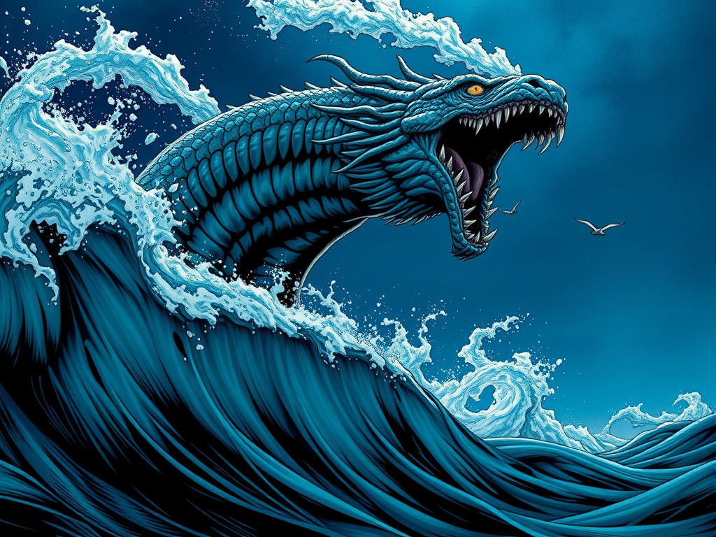 Mythical Sea Serpent Rises: Comic Book Art