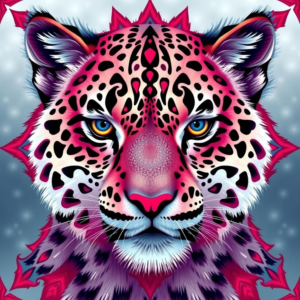 Sacred Geometry Snow Leopard Avatar in Vivid Colors