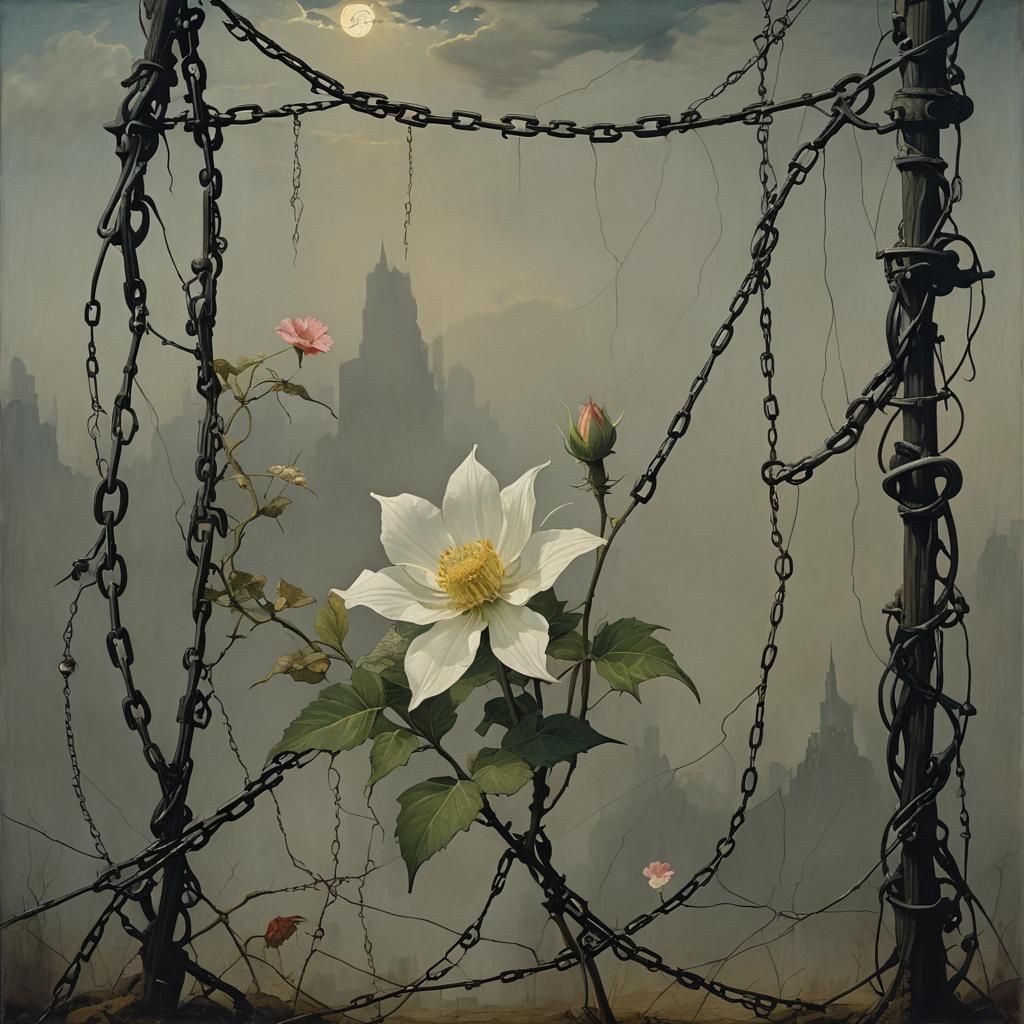 Flower's Struggle in a Surreal, Dark World