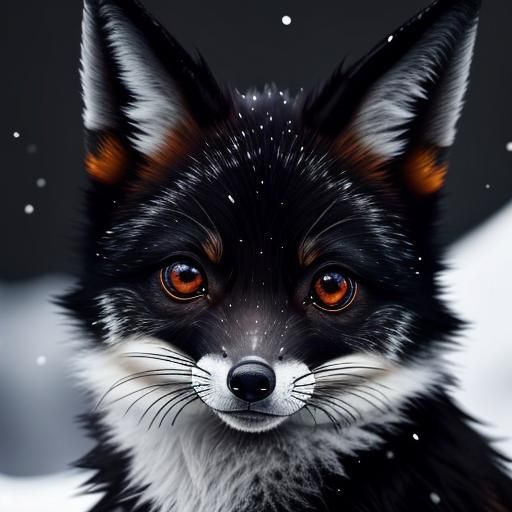 Charming Baby Black Fox in Frozen Winter Scene