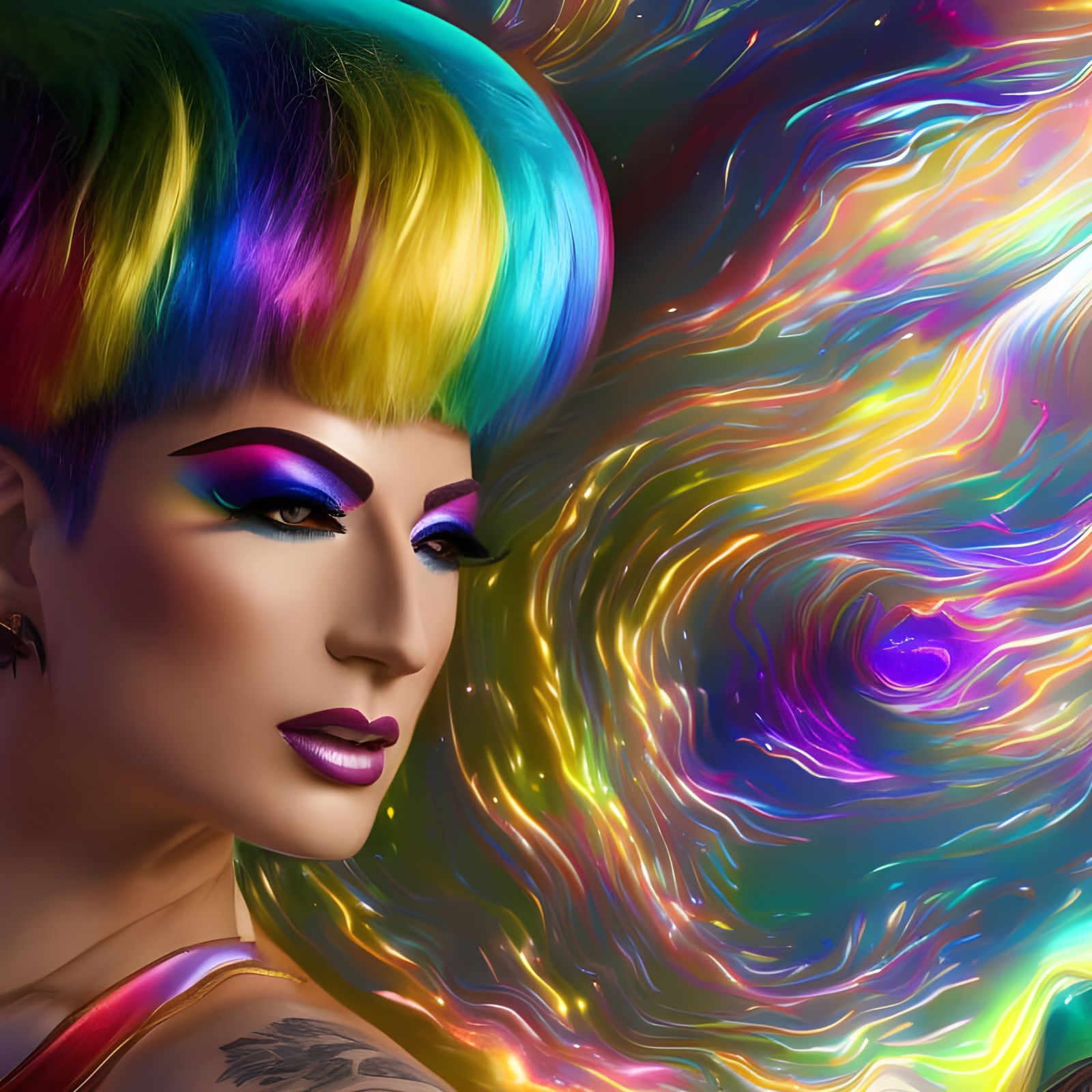 Epic Rainbow Portal to Paradise in Inkpunk Style