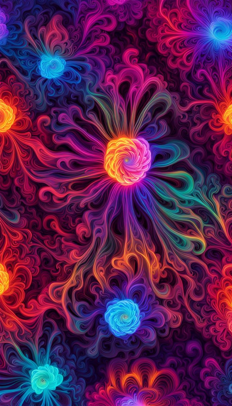 Psychedelic Academic Art with 3D Neon Effects