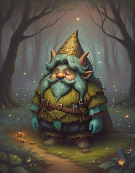 Whimsical Gnome in Vintage Storybook Illustration Style