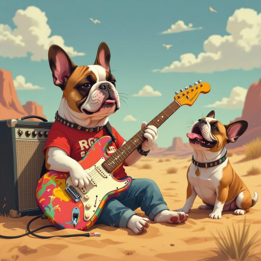 French Bulldog Rock Band Sculpture in Whimsical Digital Art ...