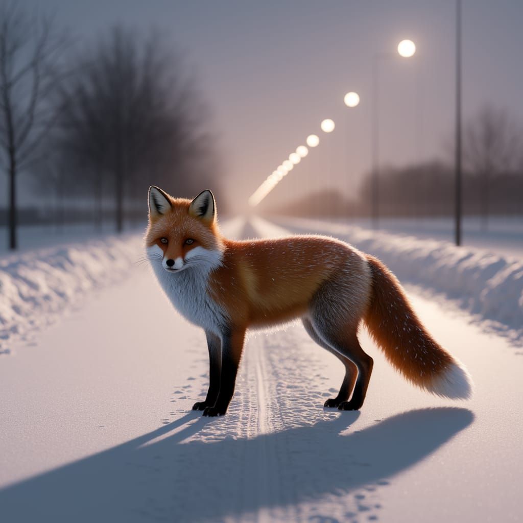 Red Fox in Winter Moonlight