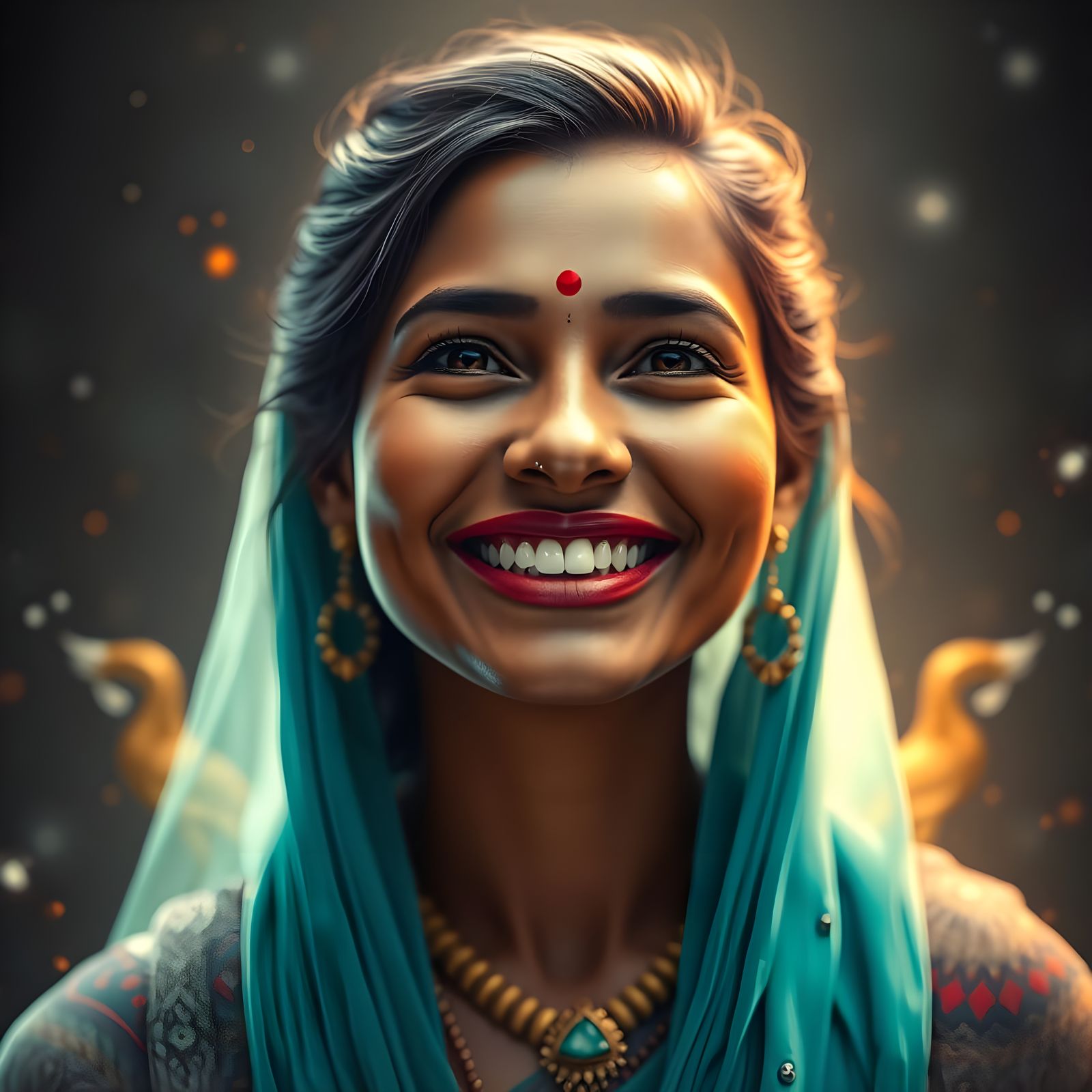 Indian Goddess Radiates Joy in Vibrant, Dreamlike Scene