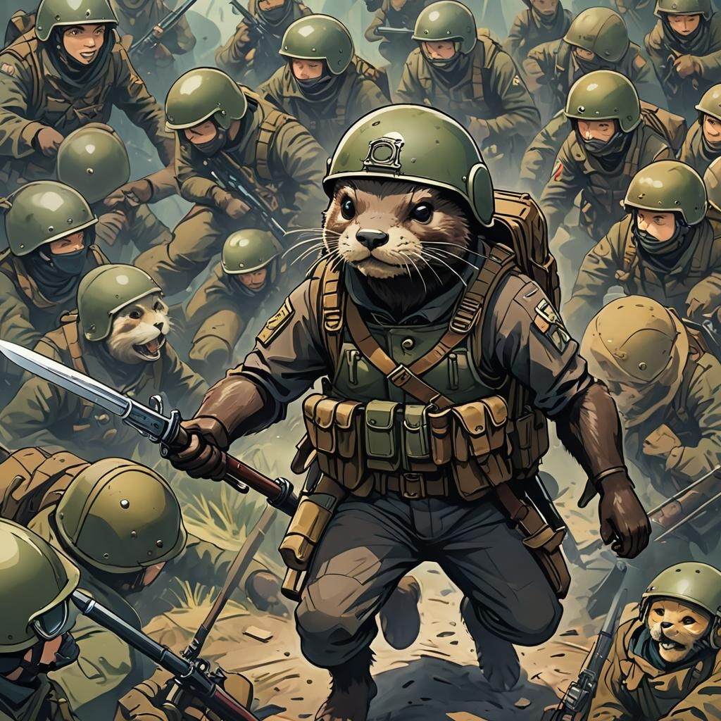 Otter Paratrooper in WWII Anime Style