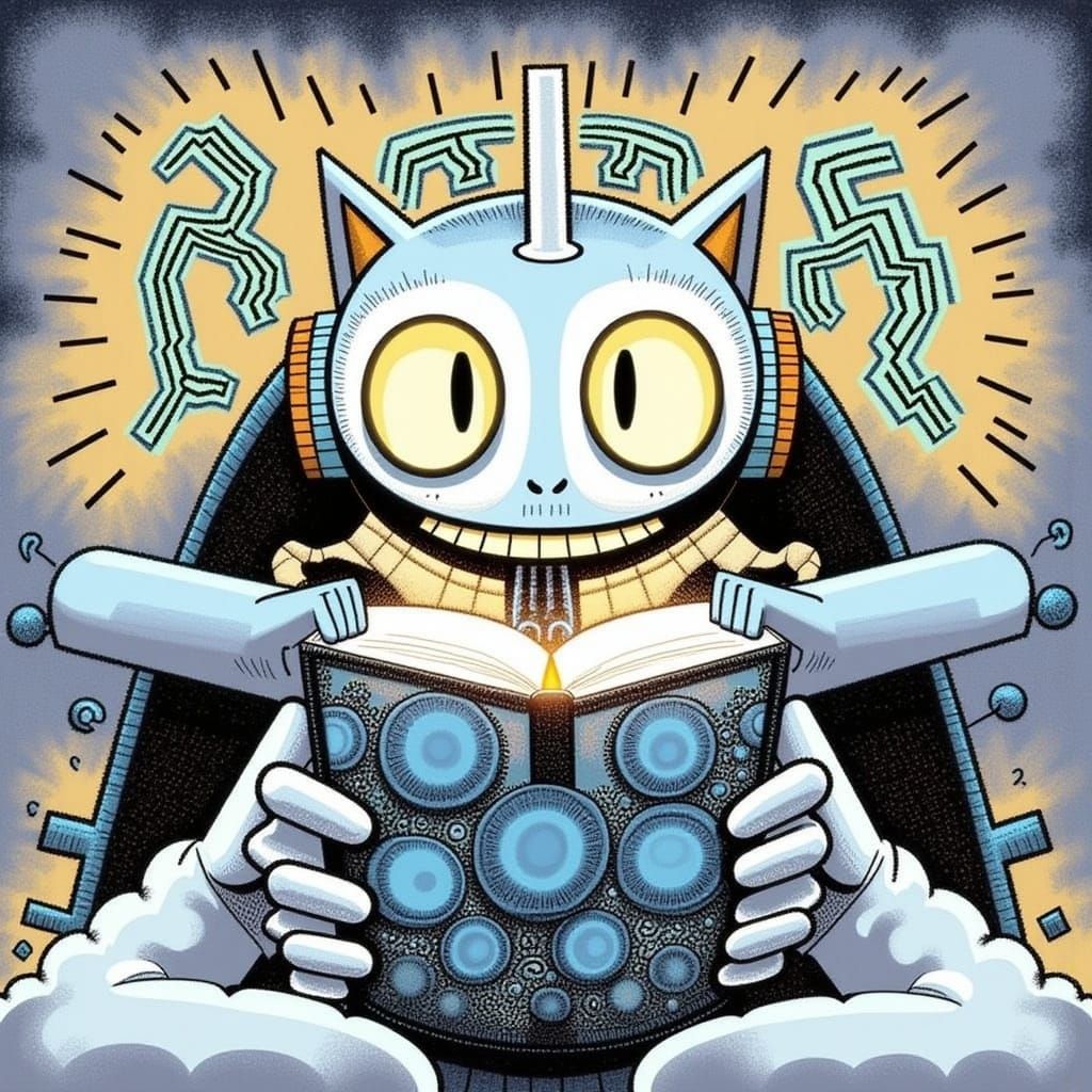 Cyberpunk Robot Fights Ferocious Cats in Neon-Lit Streets