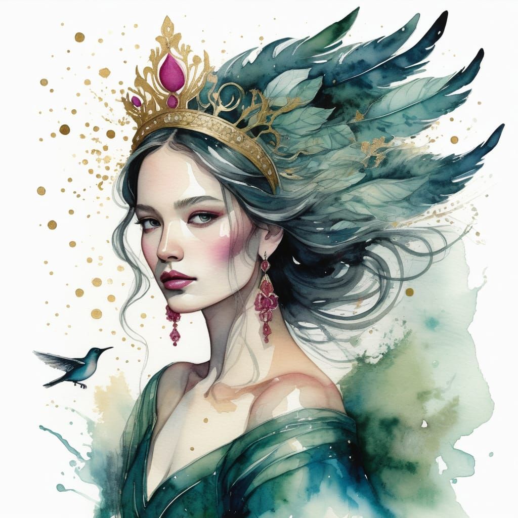 Ethereal Woman in Comic Book Watercolor Style