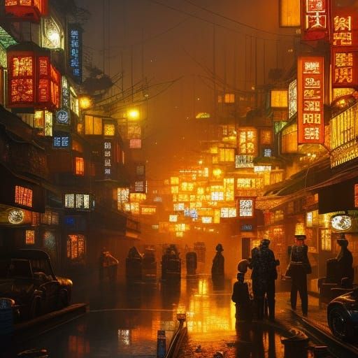 Crowded Opium Den in Chinatown: Digital Matte Painting