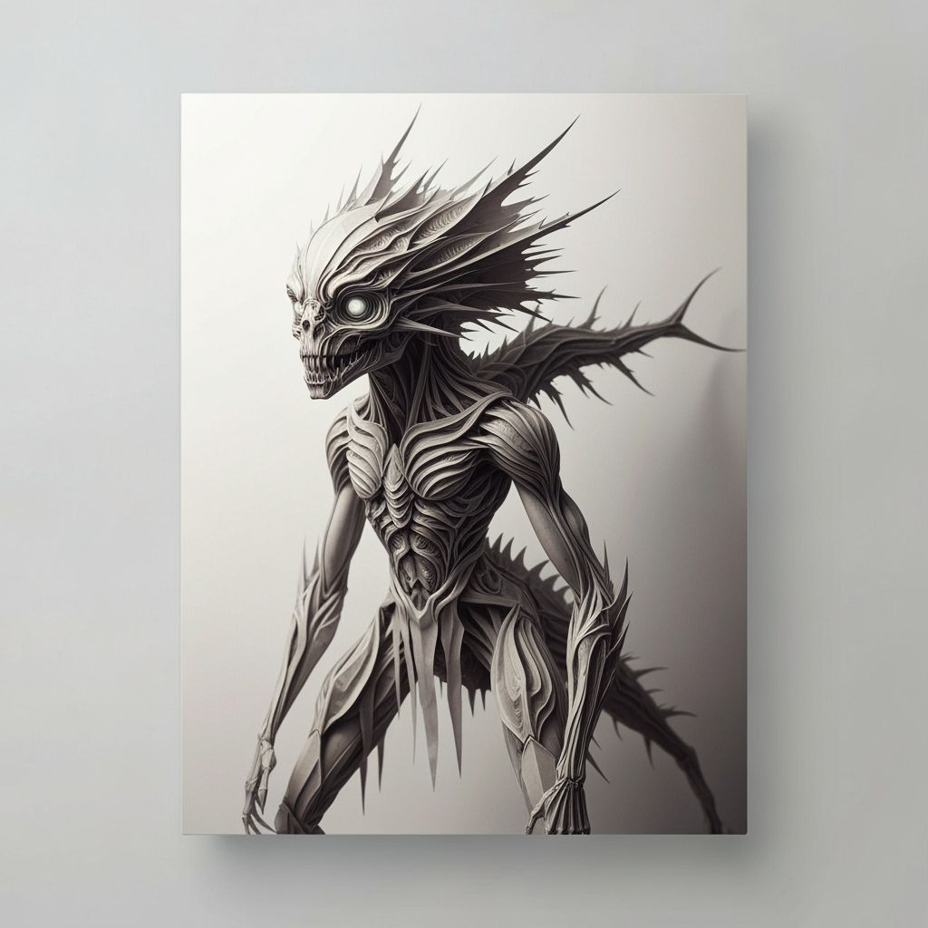 Biomechanical Origami Spirit in Papercraft Style