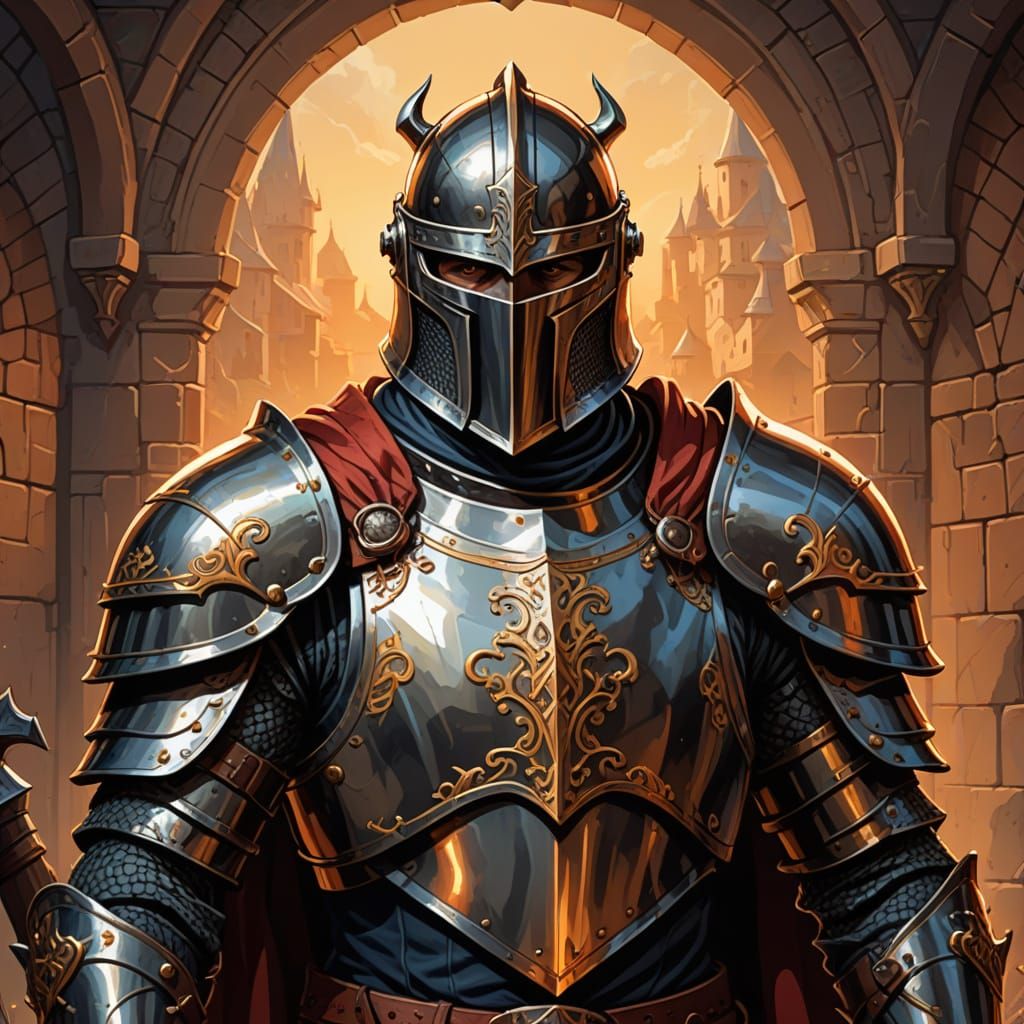 Heroic Knight in Intricately Detailed Armor, Fantasy Art Sty...
