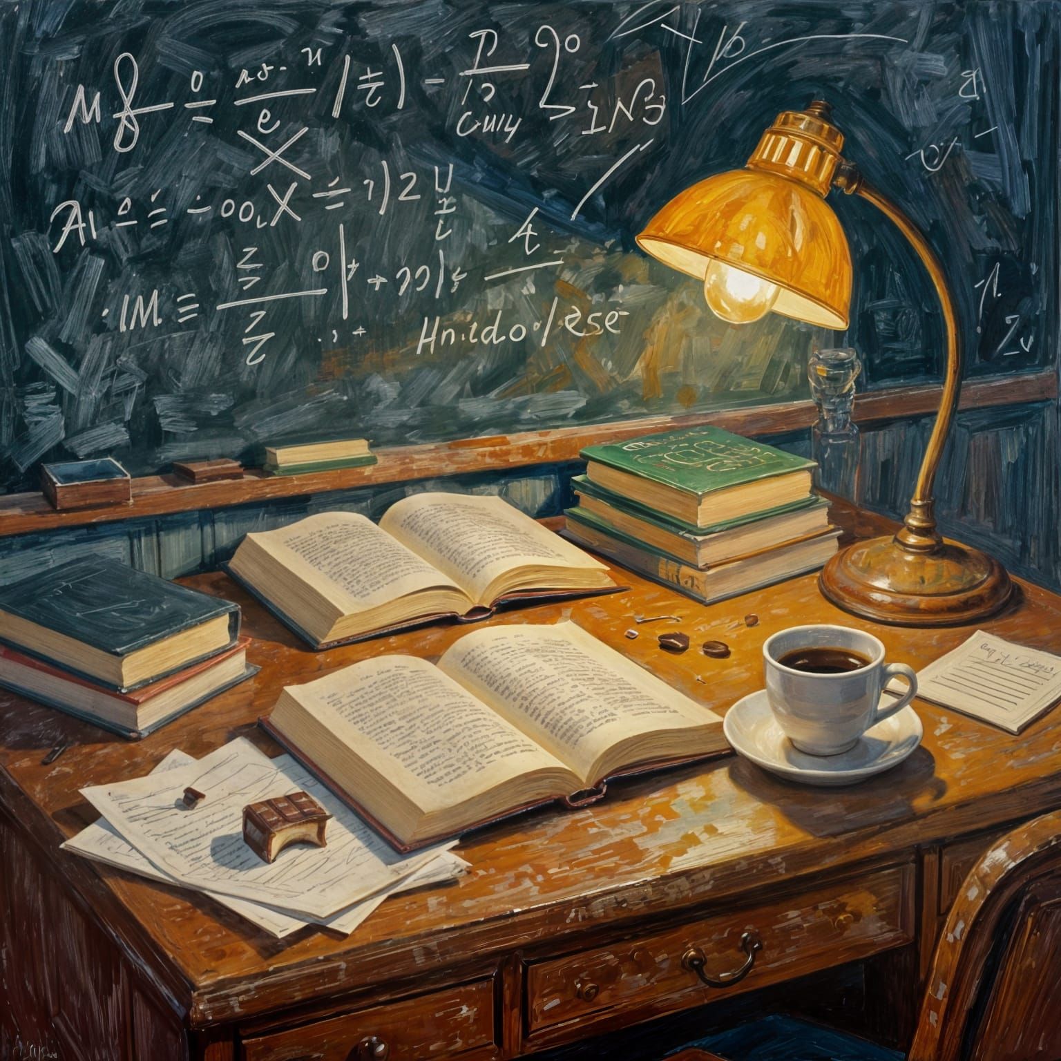 Vintage Office Desk Scene with Equations