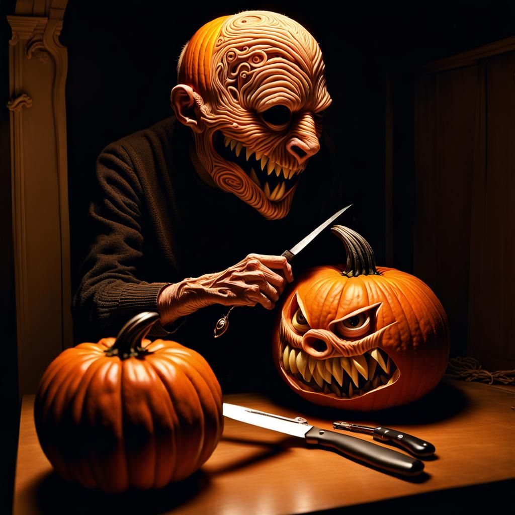 Tim Burton Style Pumpkin Monster Carving Face