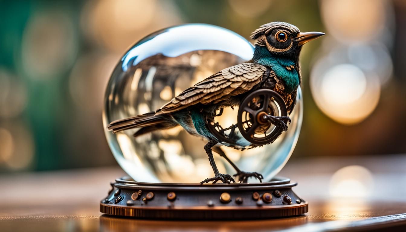 Exotic Steampunk Bird on Glass Ball