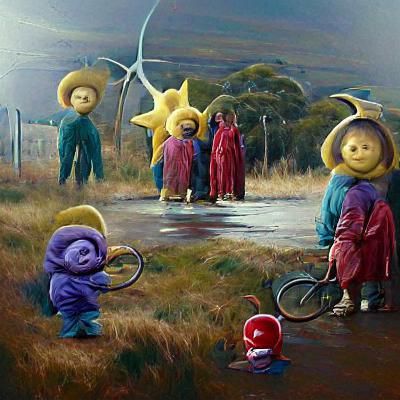 Teletubbies in Stranger Things as Oil Painting