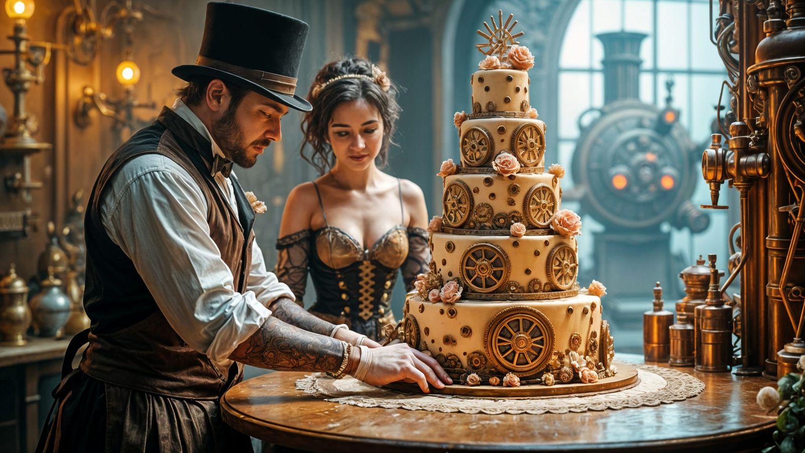 Steampunk Chef Creates Wedding Cake: Hyperrealistic Art