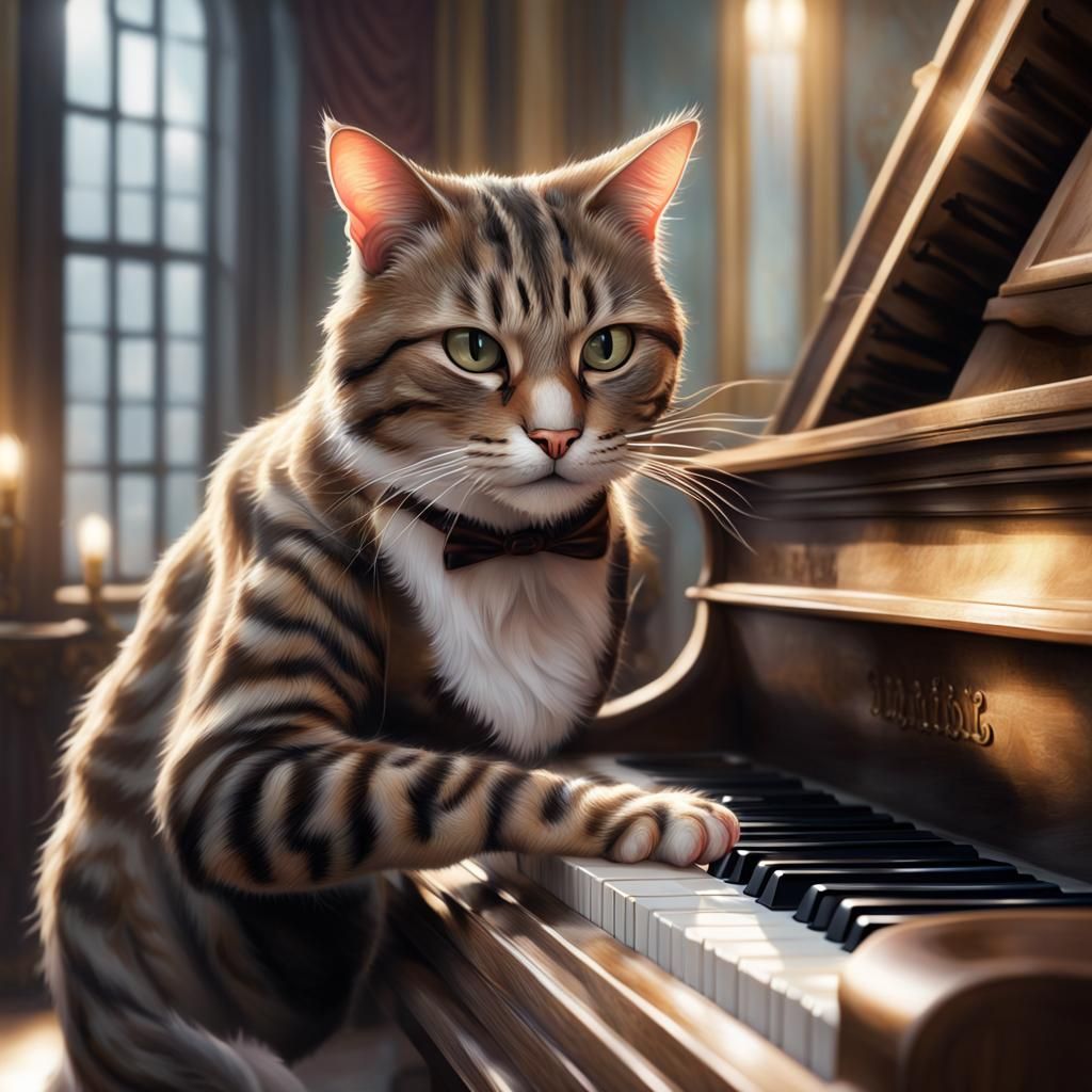 Tabby Cat Concert: Mouse Dances on Piano