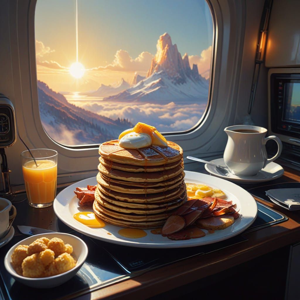 Sunrise Airliner Breakfast in Digital Matte Painting Style