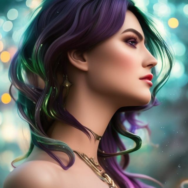 Amethyst Haired Woman: Anime Key Visual Portrait