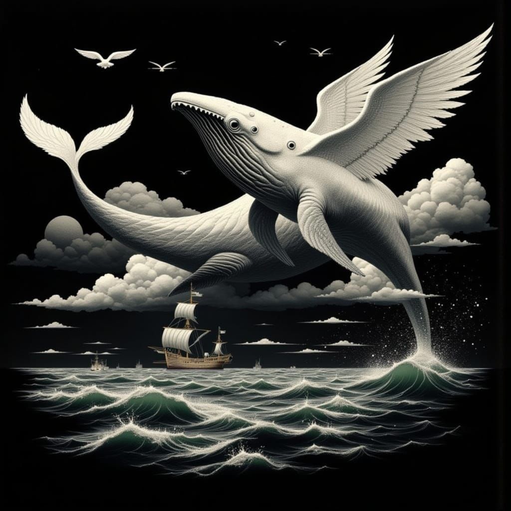 Whale's Leap in Dark Sci-Fi Style