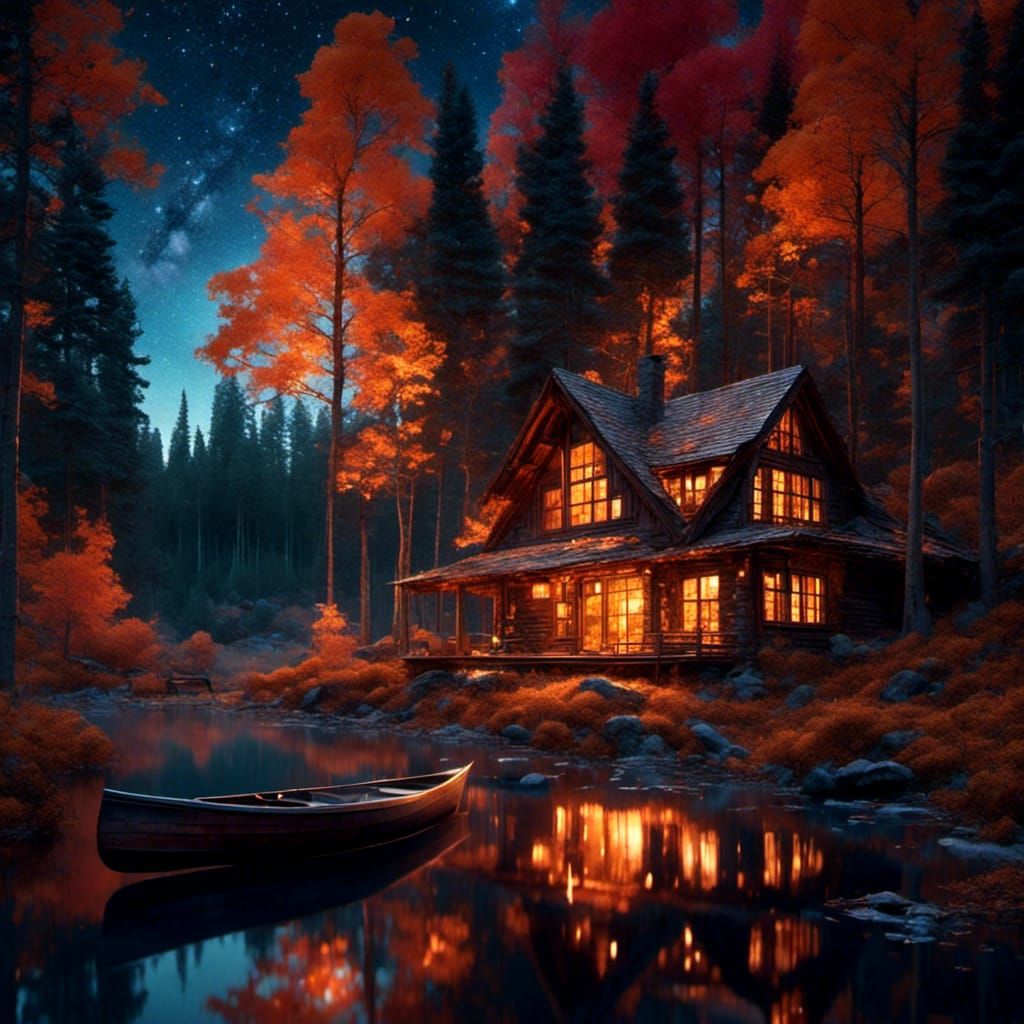 rustic cabin in autumn forest