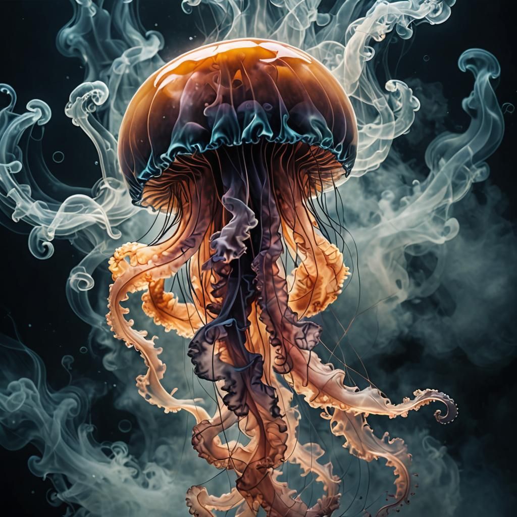 Bioluminescent Jellyfish Smoke Art Illustration