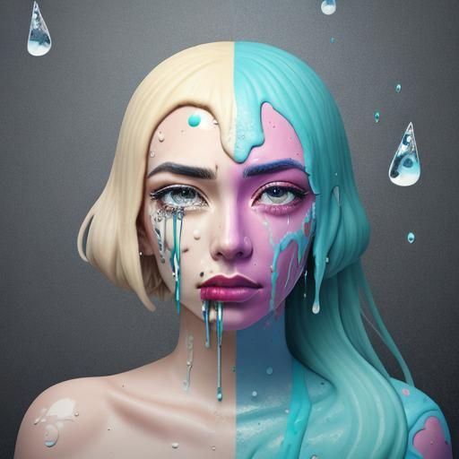 Surreal Ice Cream Tears: A Melting Face