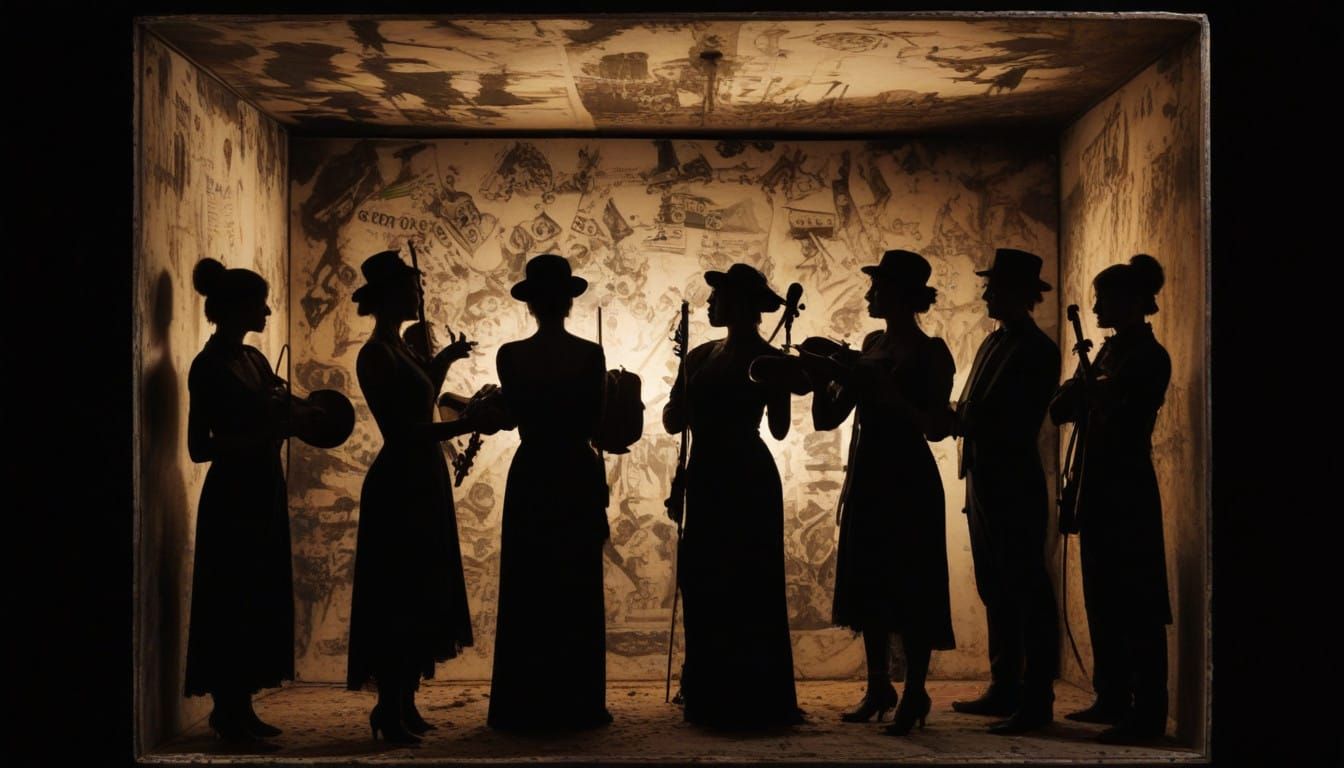 Surreal Orchestra Conductor in a Gothic Wooden Theatre Box