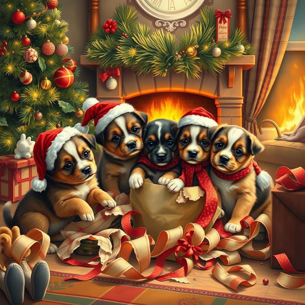 Adorable Puppies Celebrate Christmas in a Cozy Wonderland
