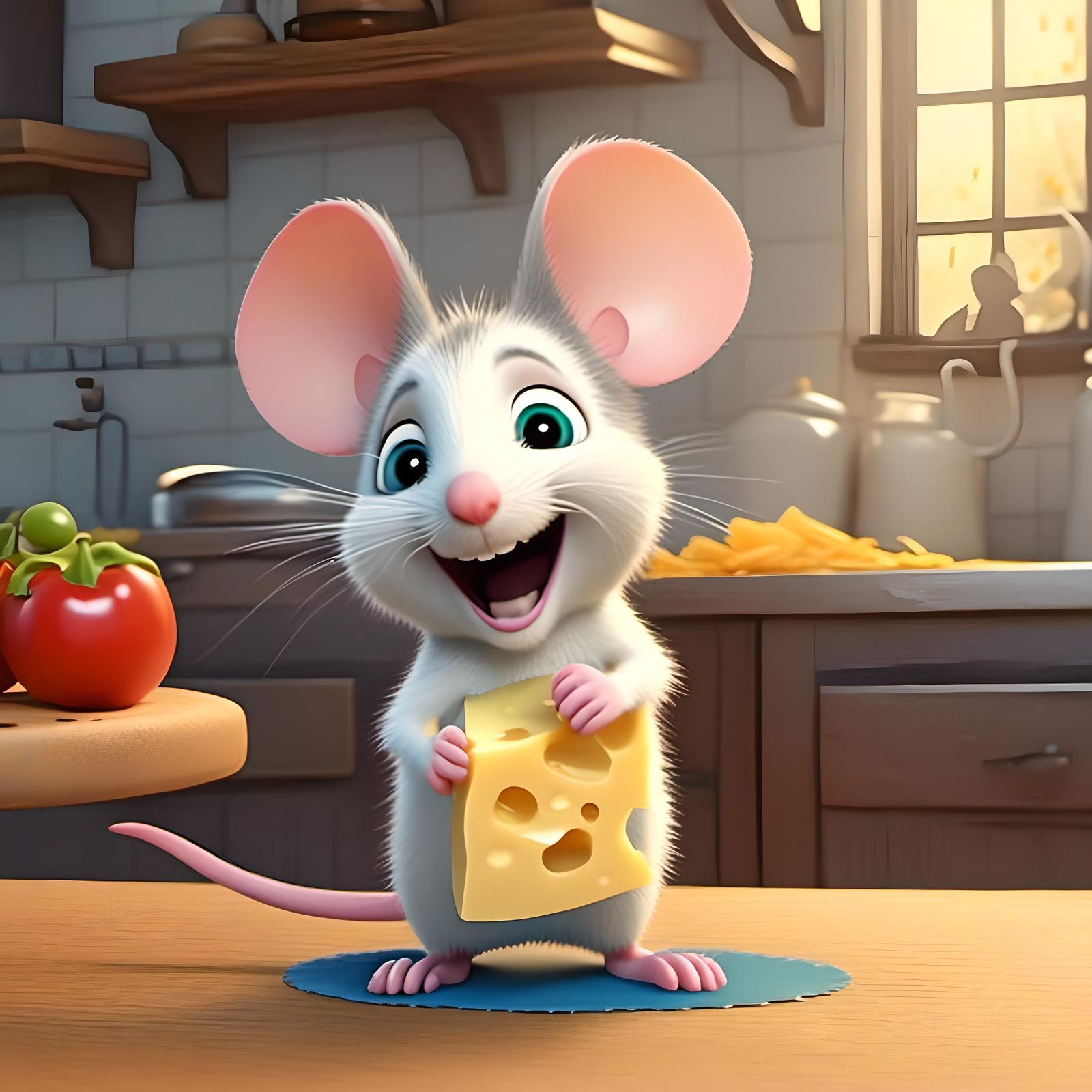 Cute Mouse Dances in Kitchen, Pixar Cartoon Style