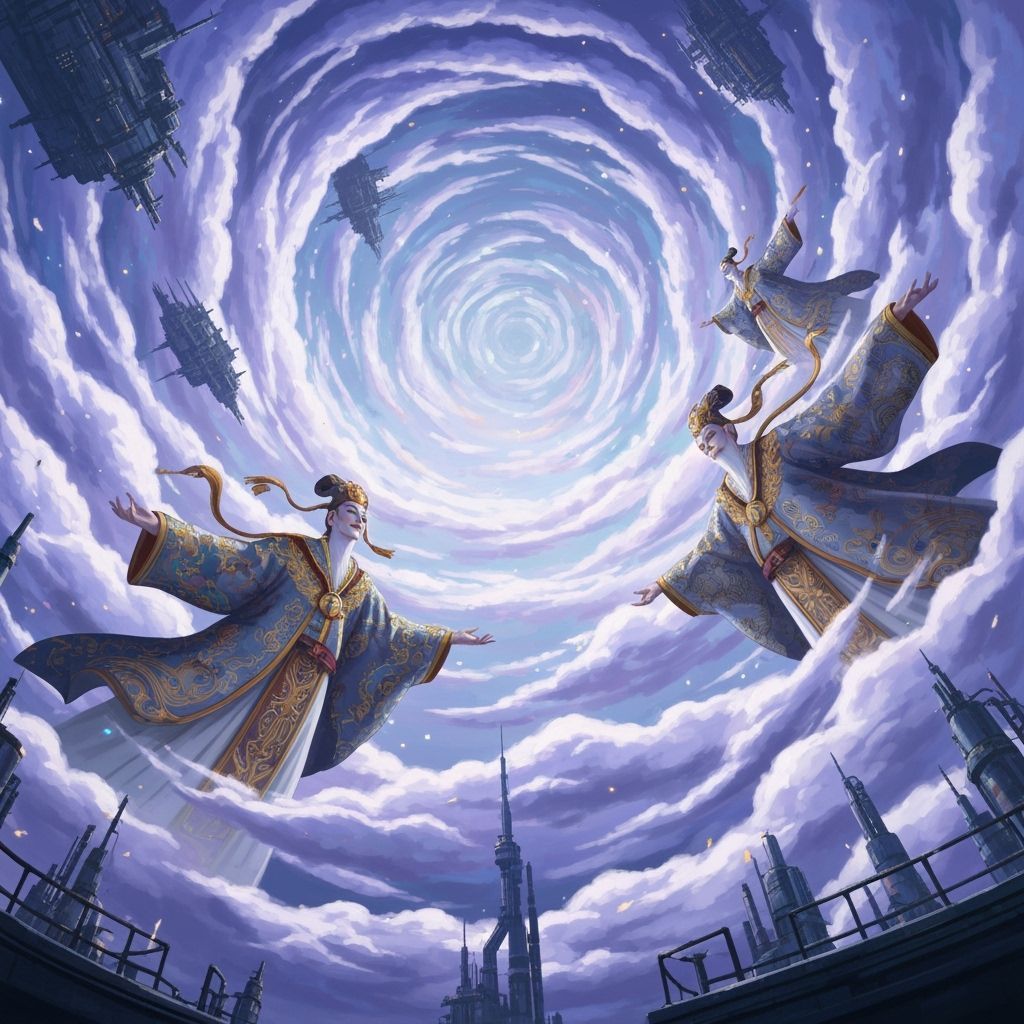 Wind Gods in Whimsical Fantasy Style
